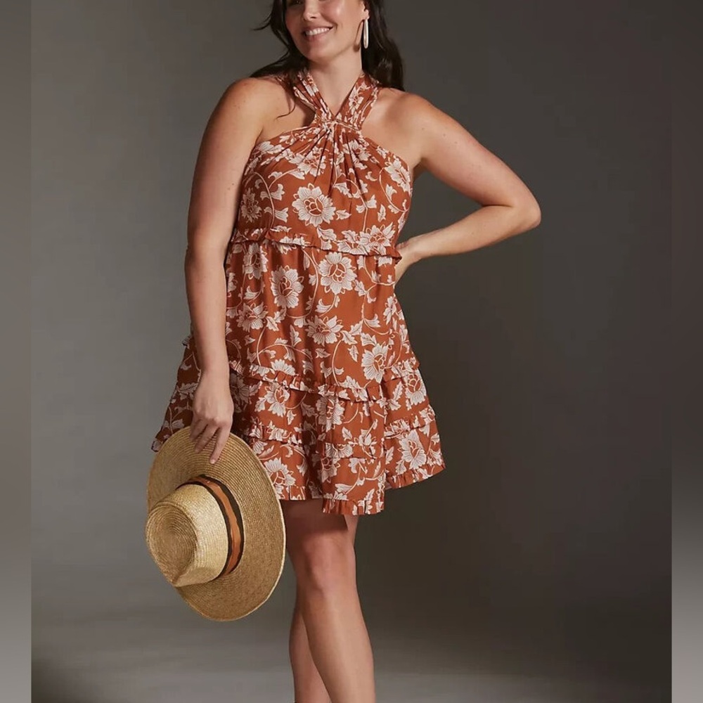 Anthropologie Printed Halter Mini Dress size 16W, NWT